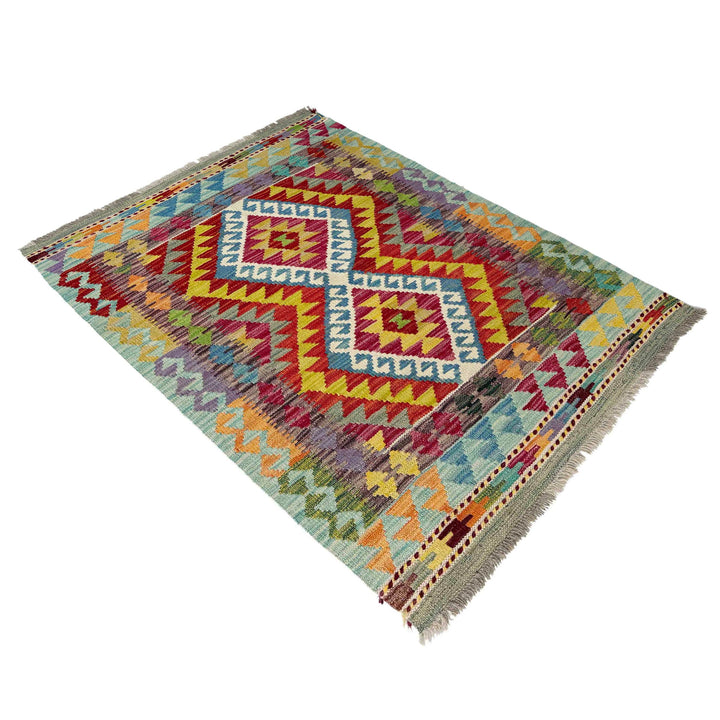 Afghan Vegetable Kilim Rug 2' 9" x 3' 10" Flat-Weave close-up