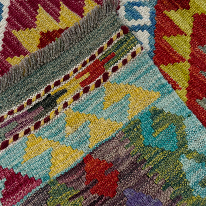 Afghan Vegetable Kilim Rug 2' 9" x 3' 10" Flat-Weave border