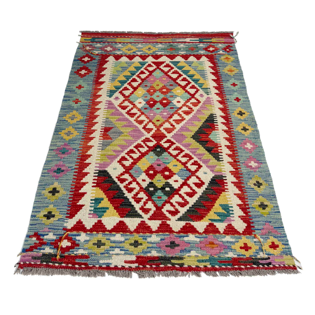Afghan Vegetable Kilim Rug 2' 10" x 4' 7" Flat-Weave detail