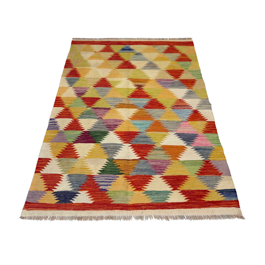 Afghan Vegetable Kilim Rug 3' 10" x 5' 10" Flat-Weave detail