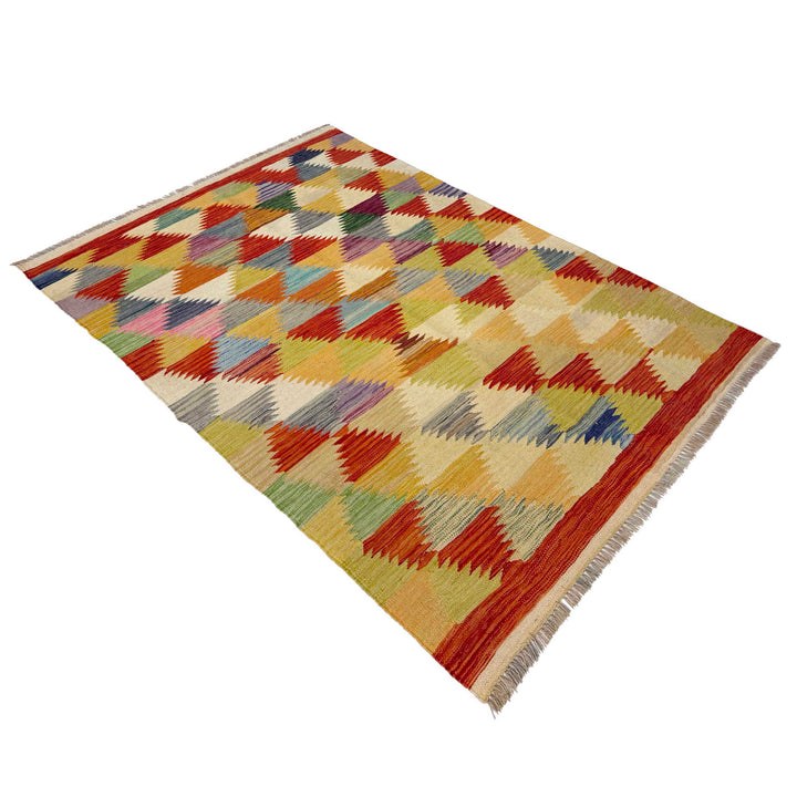 Afghan Vegetable Kilim Rug 3' 10" x 5' 10" Flat-Weave close-up