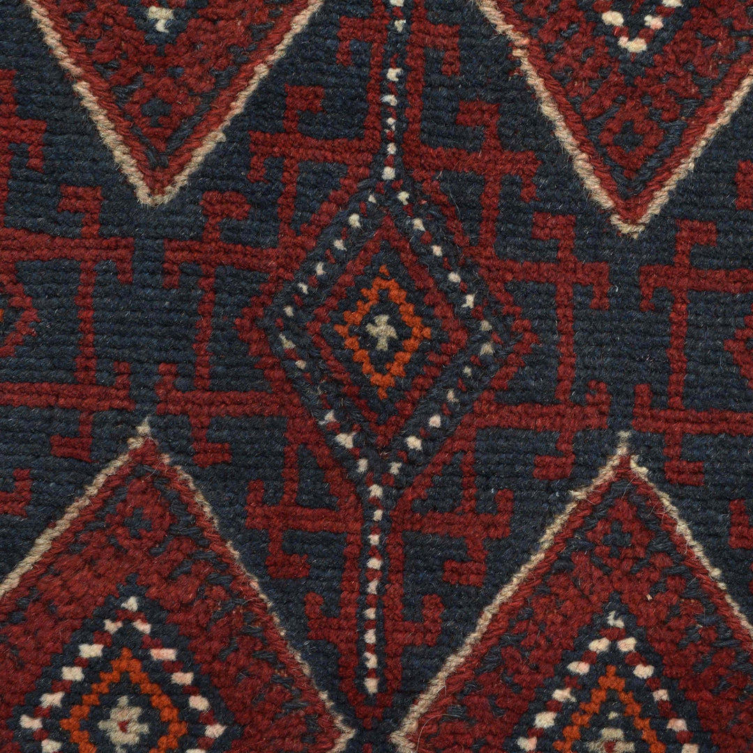 Deep Red Afghan Mashwani Rug 2' 4" x 10' 9" Hand-Knotted close-up