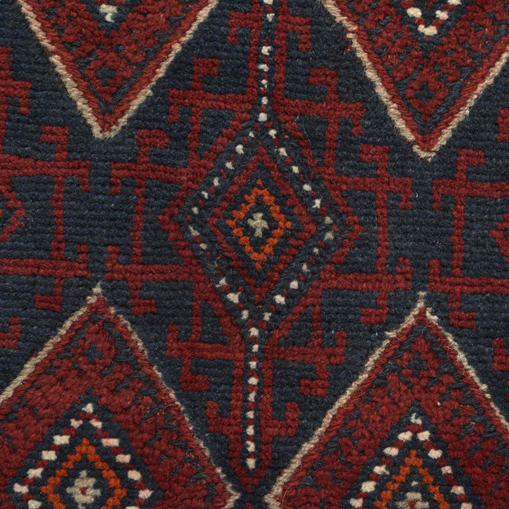 Deep Red Afghan Mashwani Rug 2' 4" x 10' 9" Hand-Knotted close-up