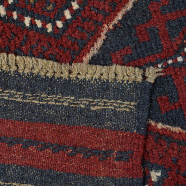 Deep Red Afghan Mashwani Rug 2' 4" x 10' 9" Hand-Knotted pattern
