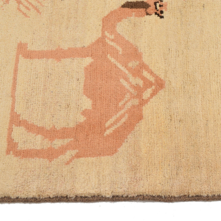 White Afghan Animal Pictorial Rug 2' 8" x 4' 0" Hand-Knotted detail