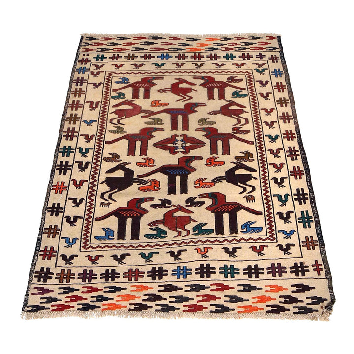 Handmade Soumak Kelim 4' 1" x 5' 7" - No. AL93058