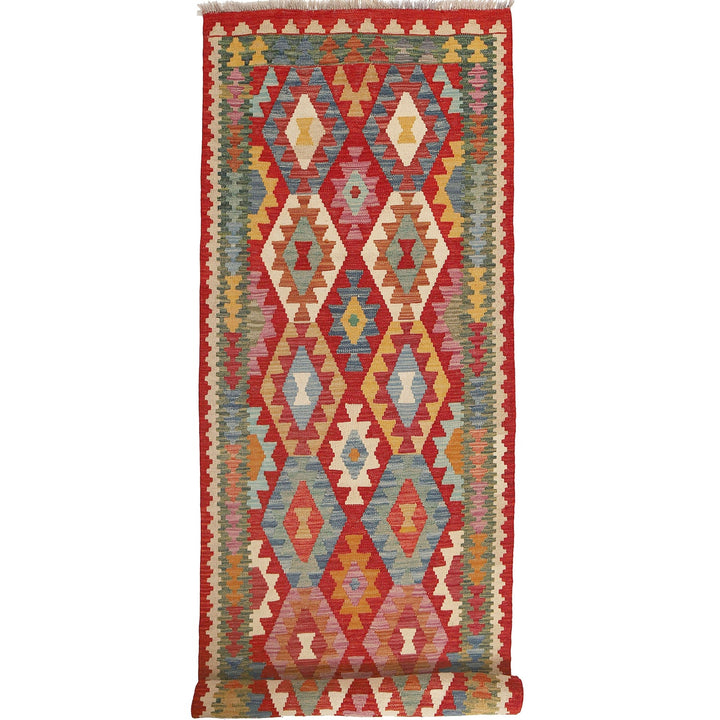 Hand Woven Wool Kelim Runner 3' 1" x 9' 8" - No. AL57340