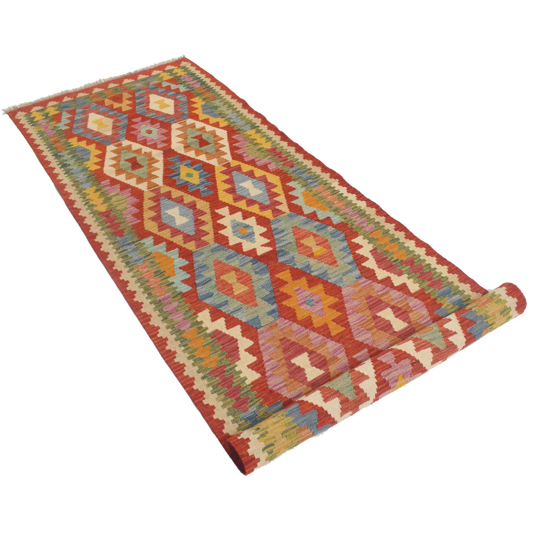 Hand Woven Wool Kelim Runner 3' 1" x 9' 8" - No. AL57340
