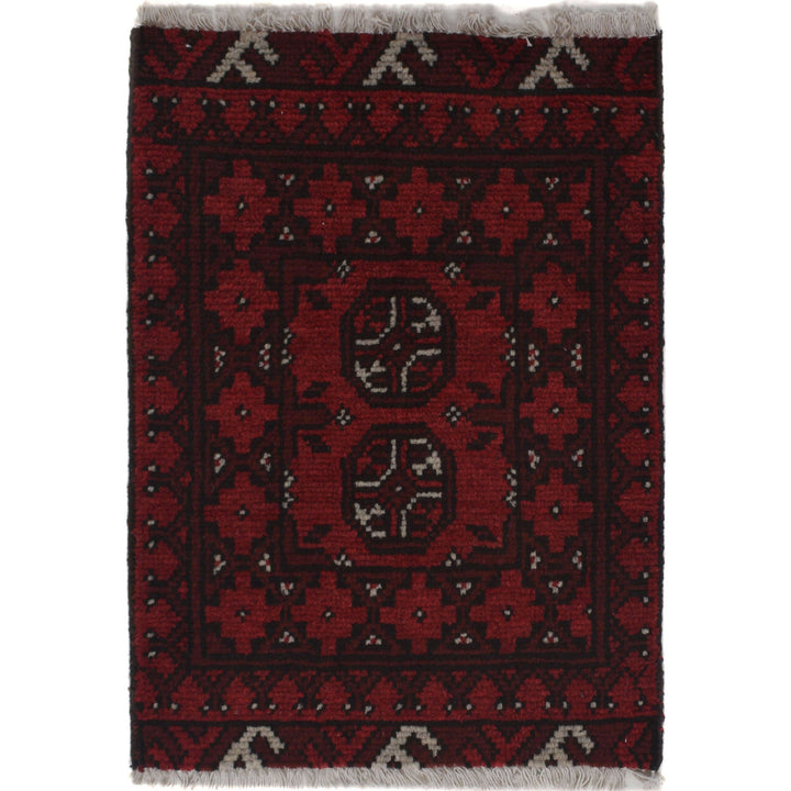 Red Afghan Doormat Rug 1' 6" x 2' 1" Hand-Knotted