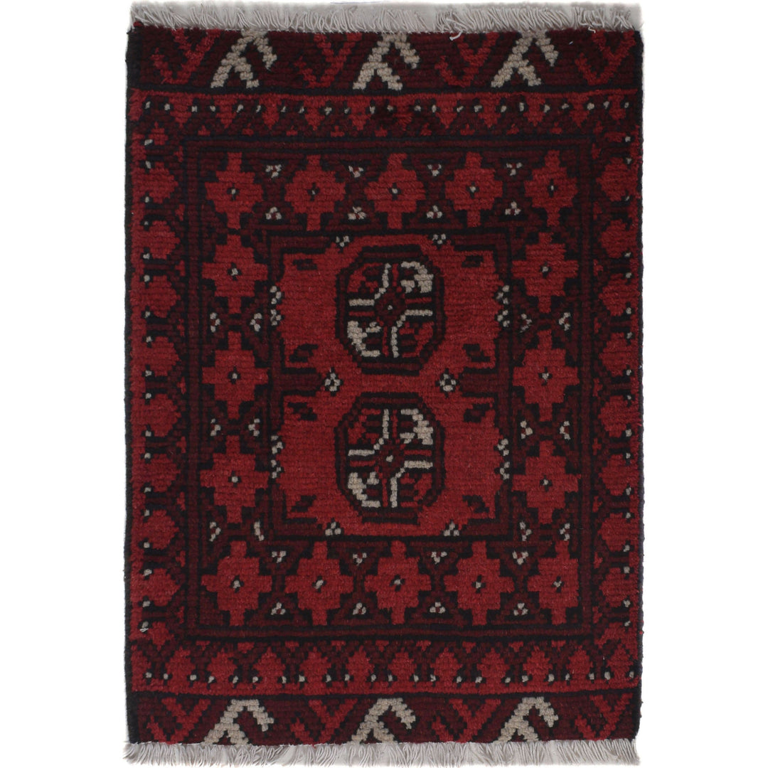 Red Afghan Doormat Rug 1' 7" x 2' 3" Hand-Knotted