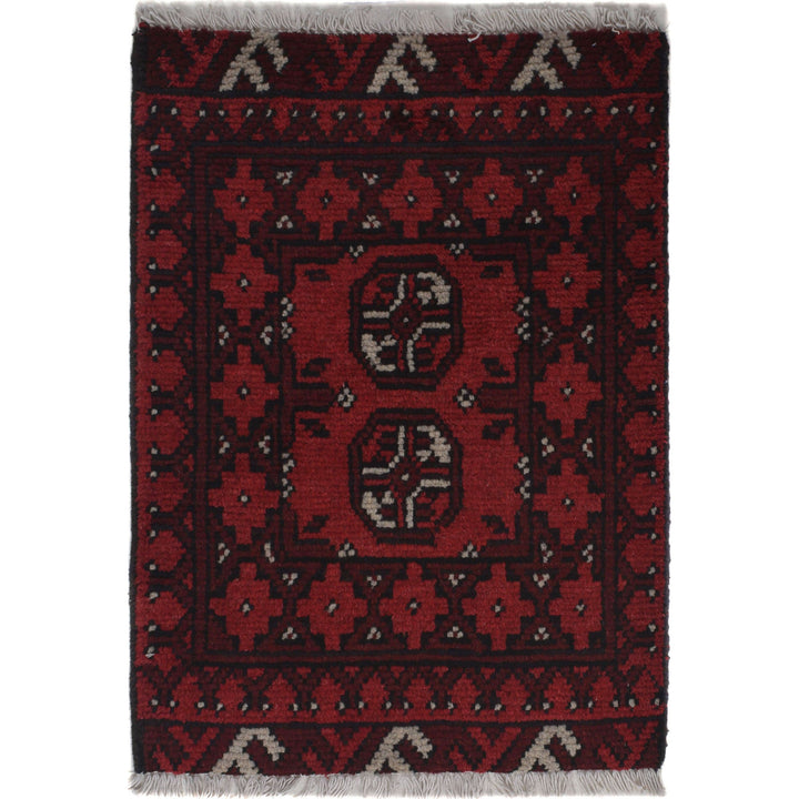 Red Afghan Doormat Rug 1' 7" x 2' 3" Hand-Knotted