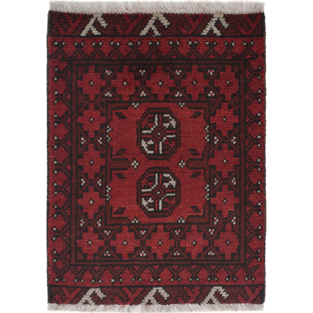 Red Afghan Doormat Rug 1' 7" x 2' 2" Hand-Knotted