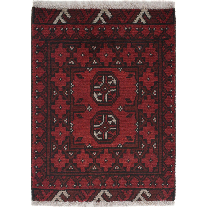 Red Afghan Doormat Rug 1' 7" x 2' 2" Hand-Knotted