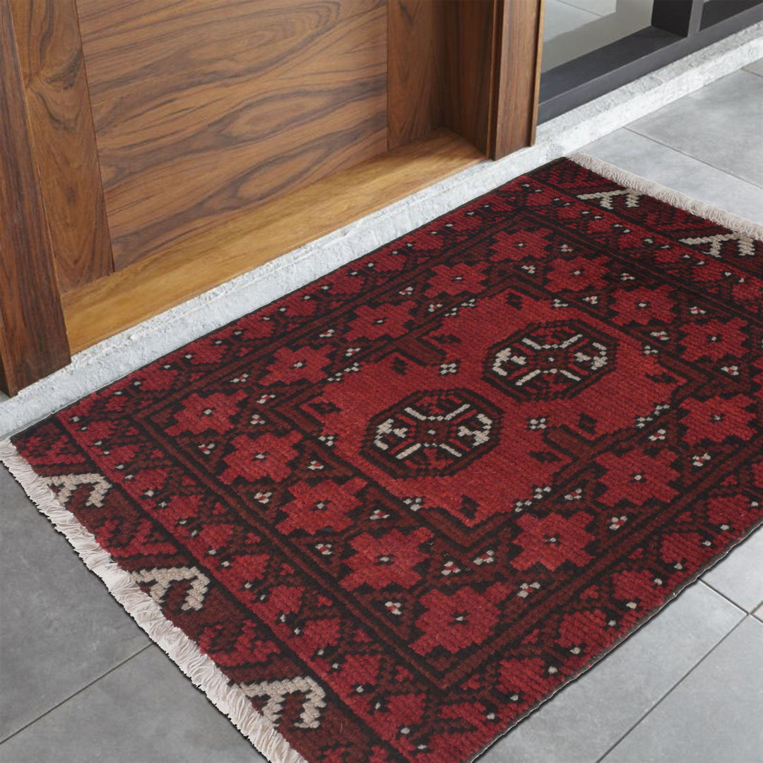 Red Afghan Doormat Rug 1' 7" x 2' 2" Hand-Knotted view