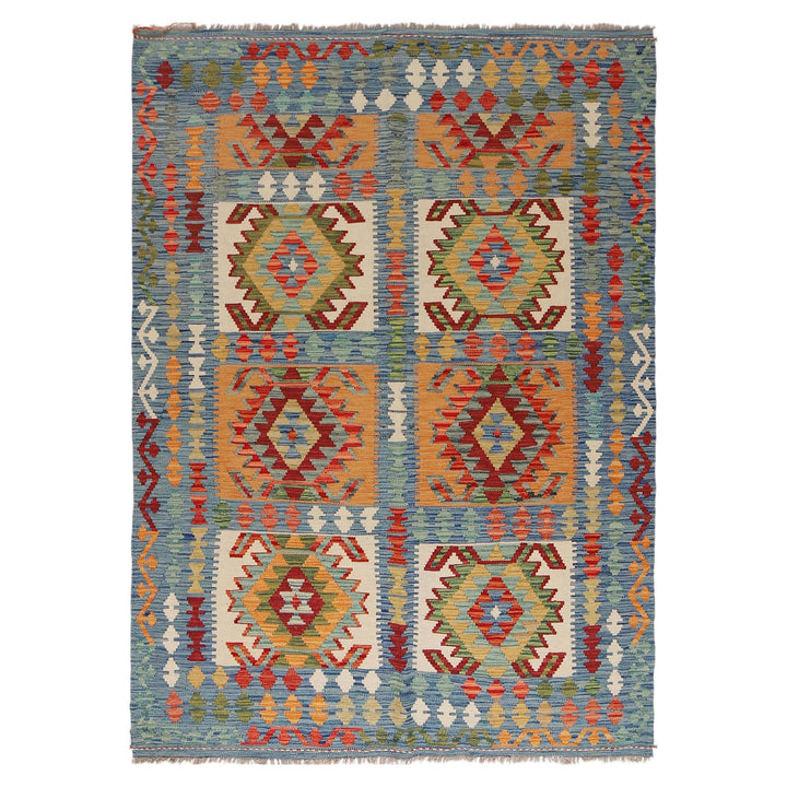 Handmade Turkish Design Wool Kilim 5' 7" x 7' 5" - No. AL40684