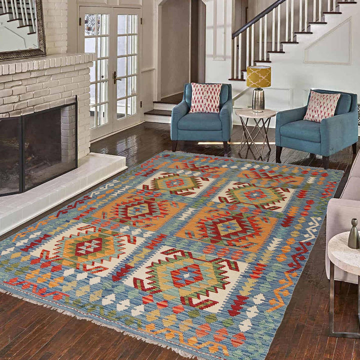 Handmade Turkish Design Wool Kilim 5' 7" x 7' 5" - No. AL40684