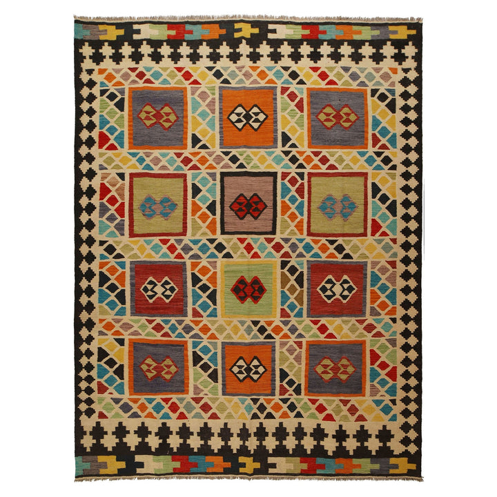Colorful Flat-Weave Wool Kilim 7' 4" x 9' 10" - No. AL92683