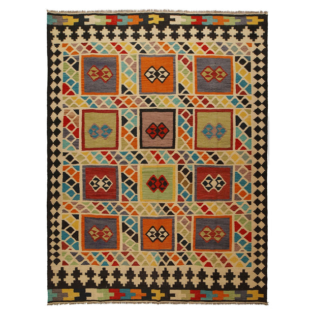 Colorful Flat-Weave Wool Kilim 7' 4" x 9' 10" - No. AL92683