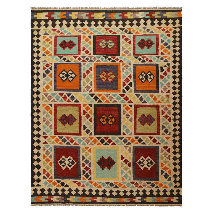 Colorful Flat-Weave Wool Kilim 7' 3" x 9' 10" - No. AL41242