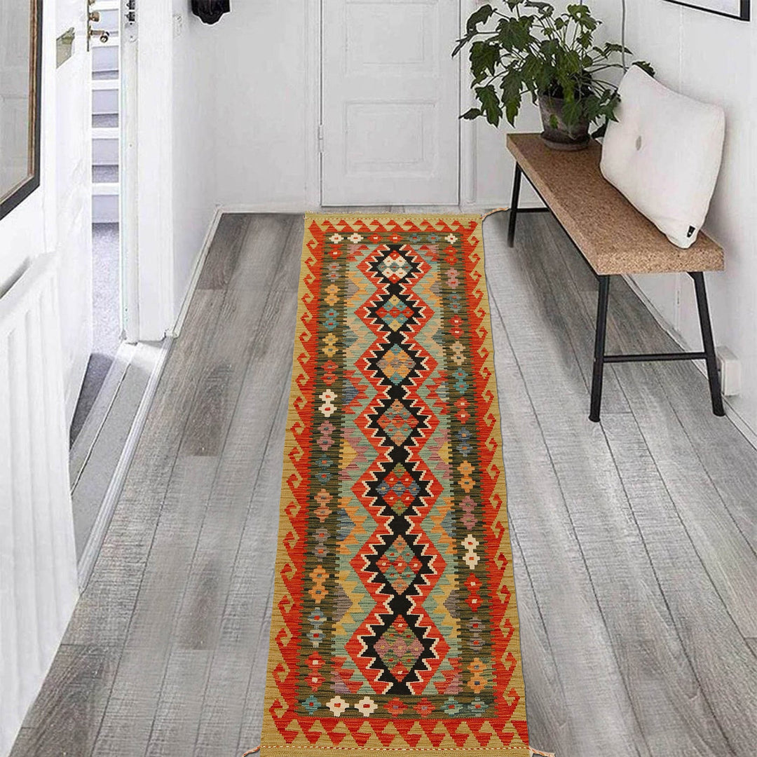 Hand Knotted Afghan Style Kilim Runner 2' 7" x 8' 2" - No. AL65673
