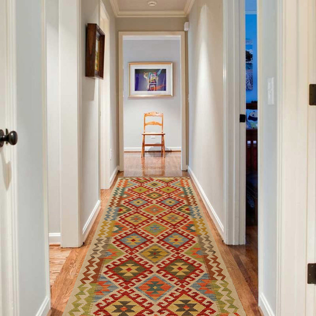 Handmade Turkish Design Wool Kilim Runner 2' 9" x 8' 10" - No. AL22192