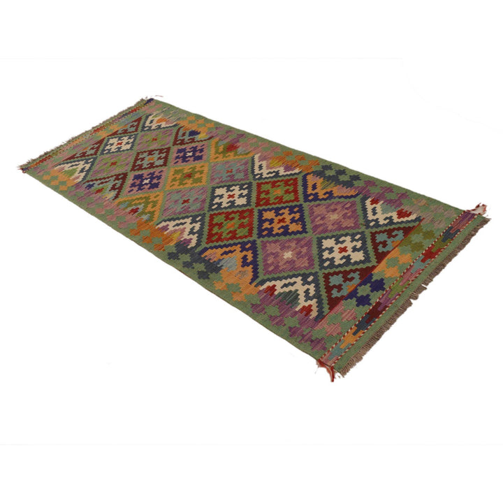 Handmade Turkish Design Wool Kilim Runner 2' 9"x 6' 7" - No. AL36212