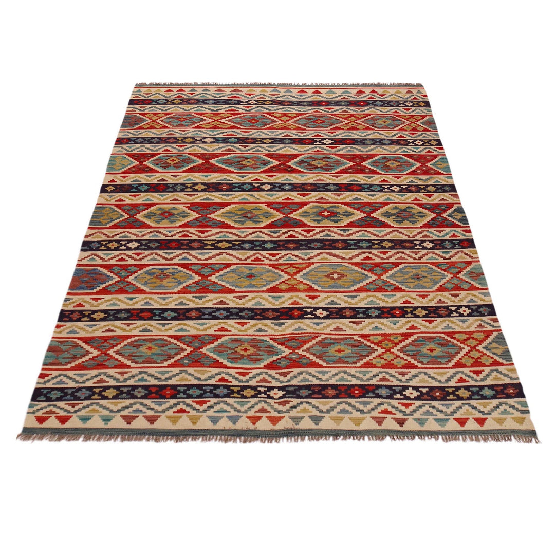 Multi Color ful Flat-Weave Wool Kilim 5' 9" x 8' 0" - No. AL70346