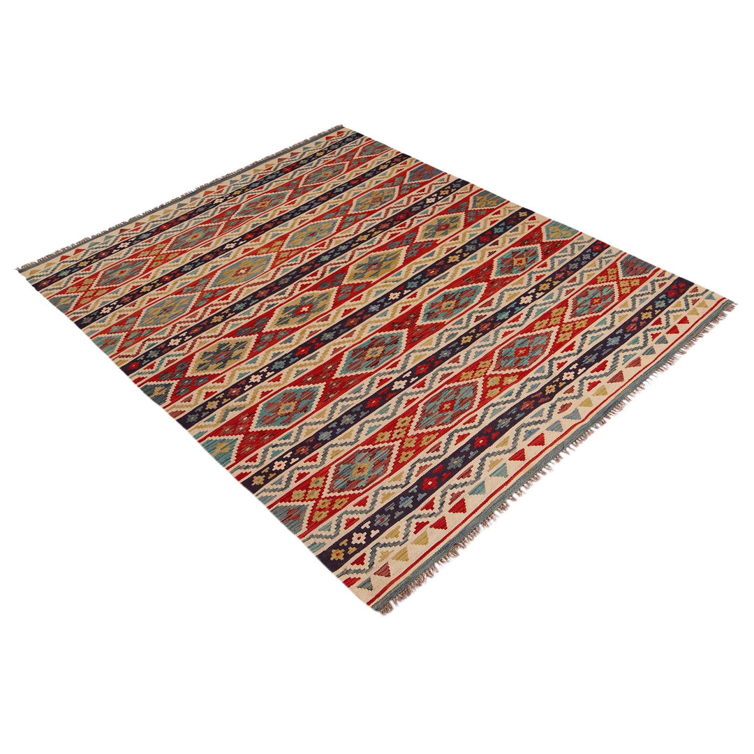 Multi Color ful Flat-Weave Wool Kilim 5' 9" x 8' 0" - No. AL70346
