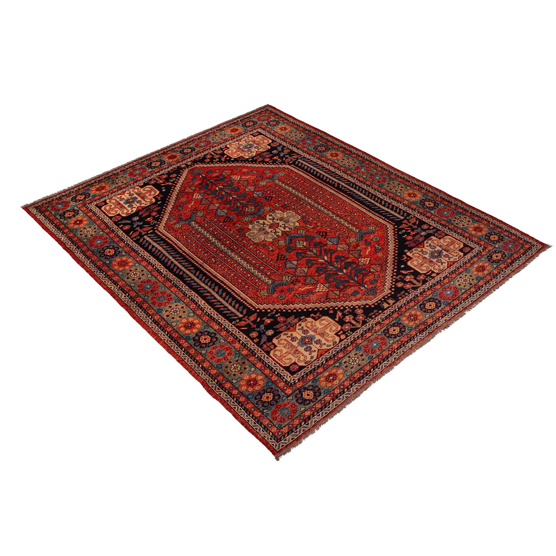 Afghan Shirazi Rug 8' 3" x 11' 2" Hand-Knotted close-up