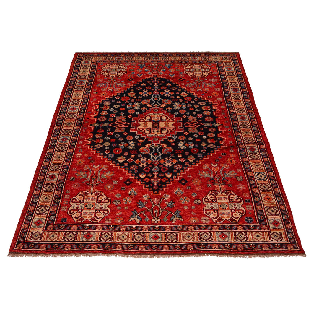 Red Afghan Shirazi Rug 6'7" x 9'8" Hand-Knotted detail