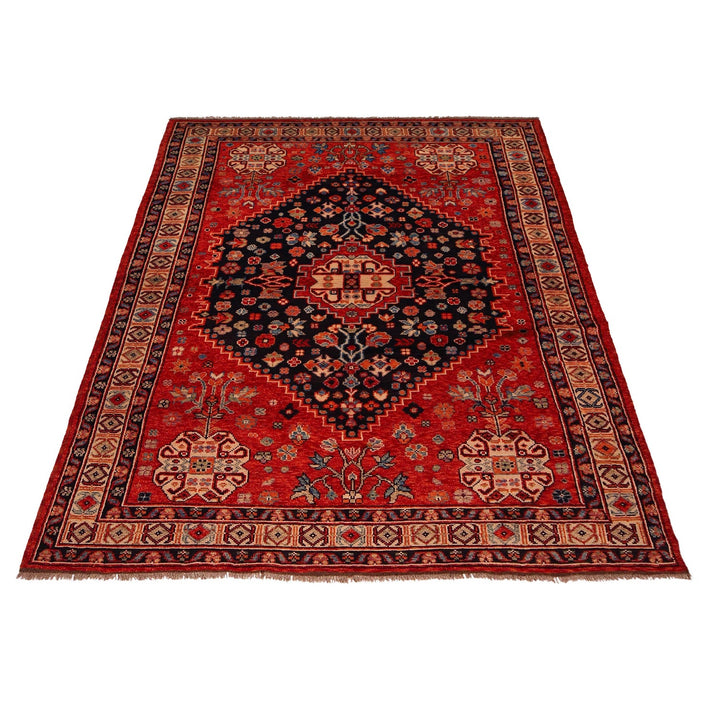 Red Afghan Shirazi Rug 6'7" x 9'8" Hand-Knotted detail