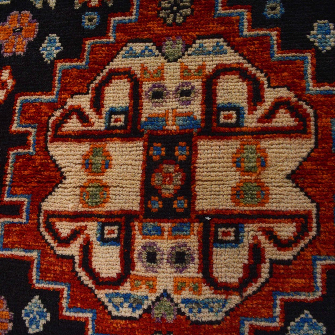 Red Afghan Shirazi Rug 6'7" x 9'8" Hand-Knotted border