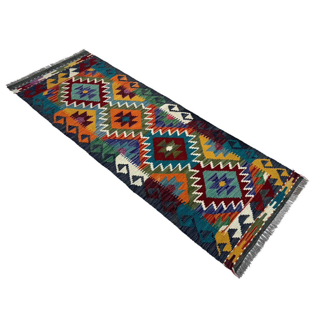 Afghan Vegetable Kilim Rug 1' 8" x 4' 10" Flat-Weave close-up