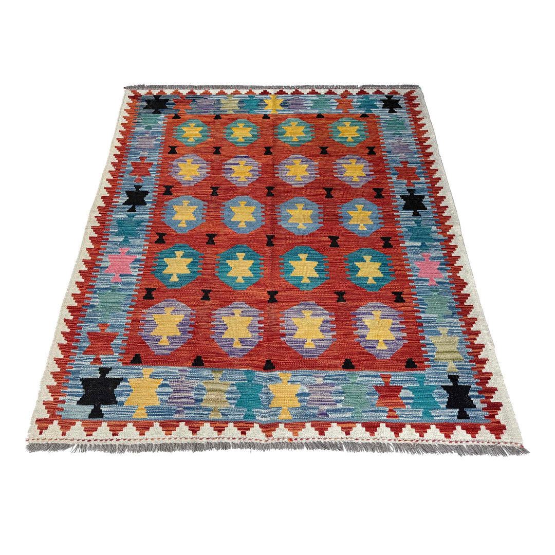 Afghan Vegetable Kilim Rug 4' 9" x 6' 6" Flat-Weave detail