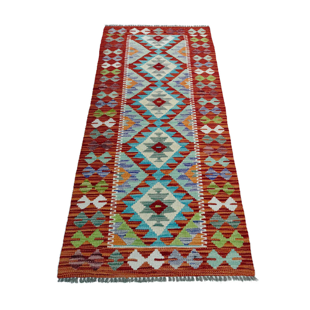 Afghan Vegetable Kilim Rug 2' 5" x 6' 6" Flat-Weave detail