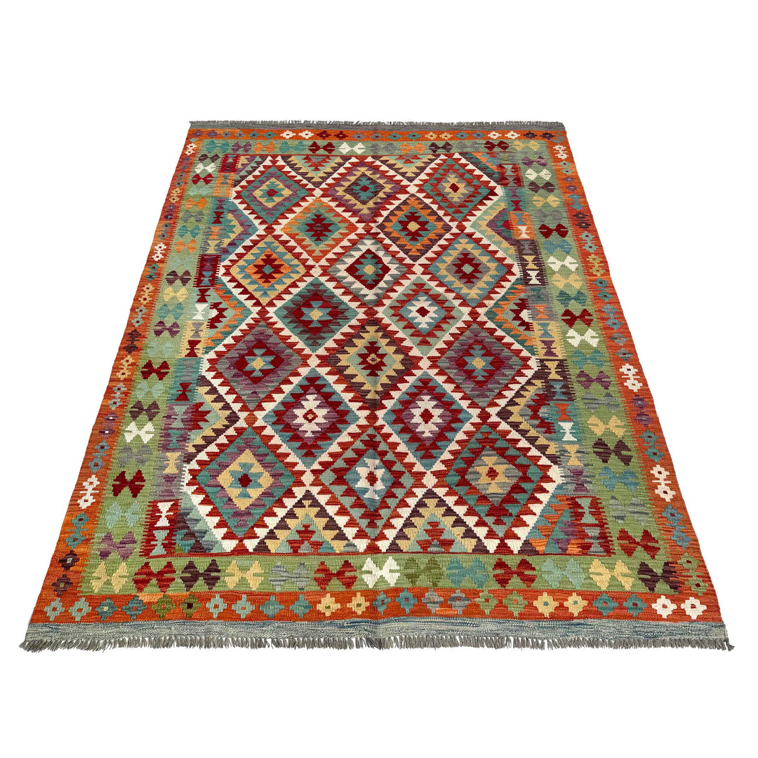 Afghan Vegetable Kilim Rug 6' 8" x 9' 3" Flat-Weave detail