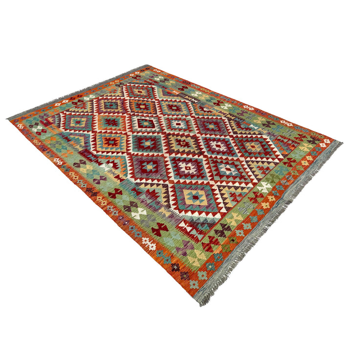 Afghan Vegetable Kilim Rug 6' 8" x 9' 3" Flat-Weave view