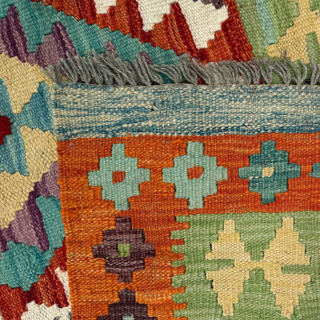 Afghan Vegetable Kilim Rug 6' 8" x 9' 3" Flat-Weave border