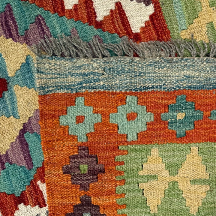 Afghan Vegetable Kilim Rug 6' 8" x 9' 3" Flat-Weave border