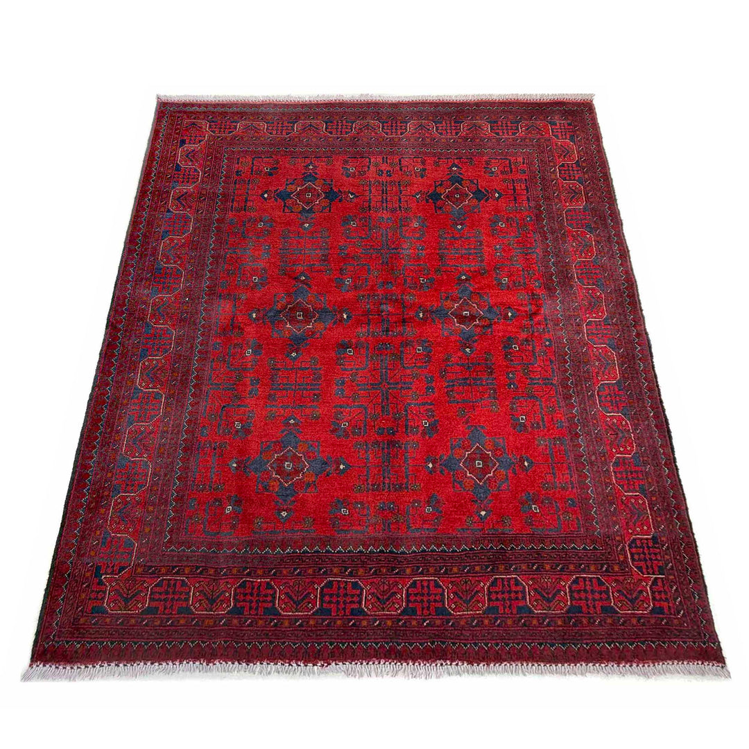 Red Afghan Khal Mohammadi Rug 5' 3" x 6' 10" Hand-Knotted detail