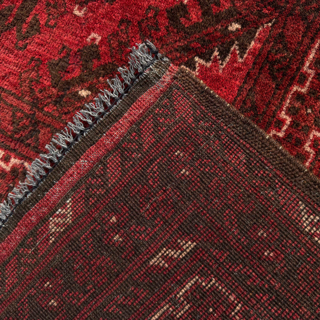 Red Afghan Khal Mohammadi Rug 6' 8" x 9' 5" Hand-Knotted border