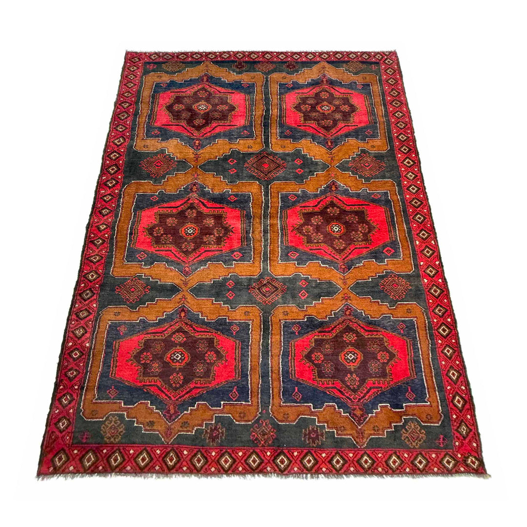 Afghan Baluchi Rug 4' 8" x 8' 7" Hand-Knotted detail