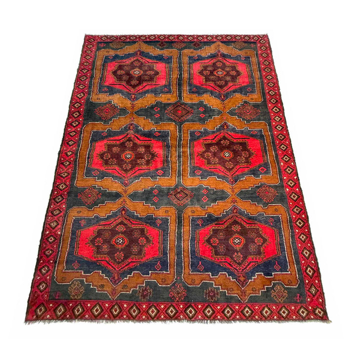 Afghan Baluchi Rug 4' 8" x 8' 7" Hand-Knotted detail