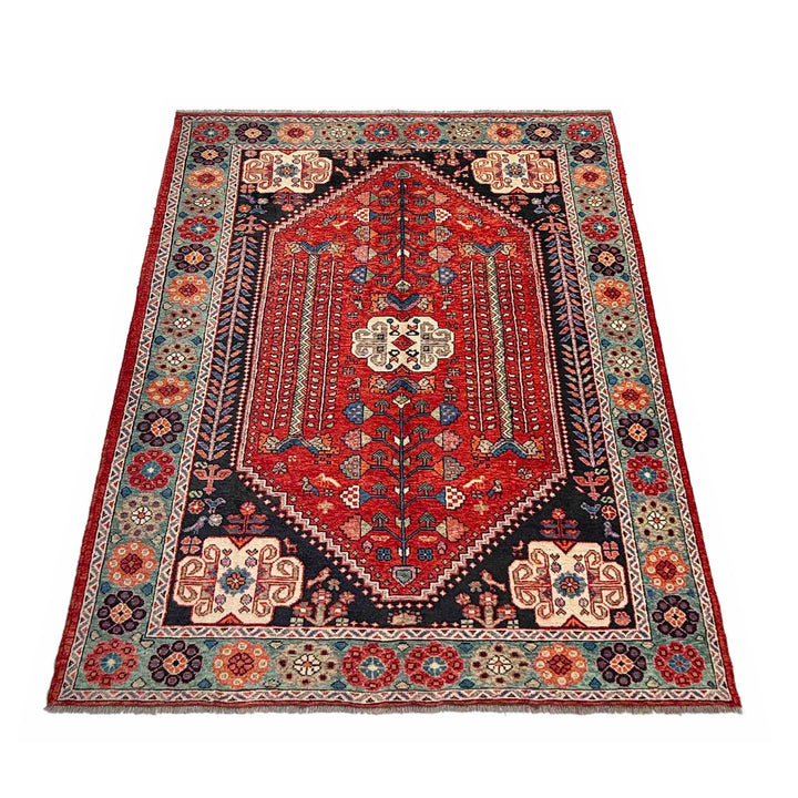 Red Afghan Shirazi Rug 6' 9" x 10' 0" Hand-Knotted detail