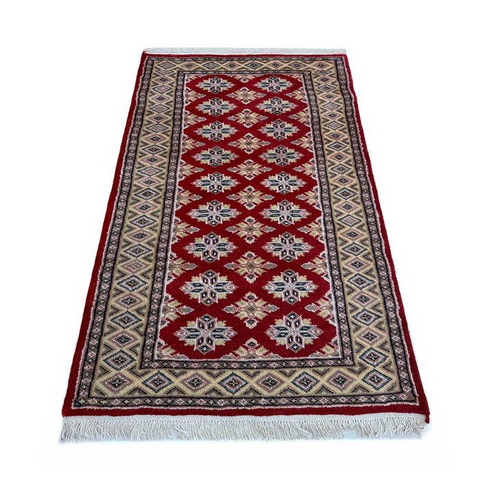 Red Pakistani Jaldar Rug 3' 1" x 5' 2" Hand-Knotted | No. AL77253