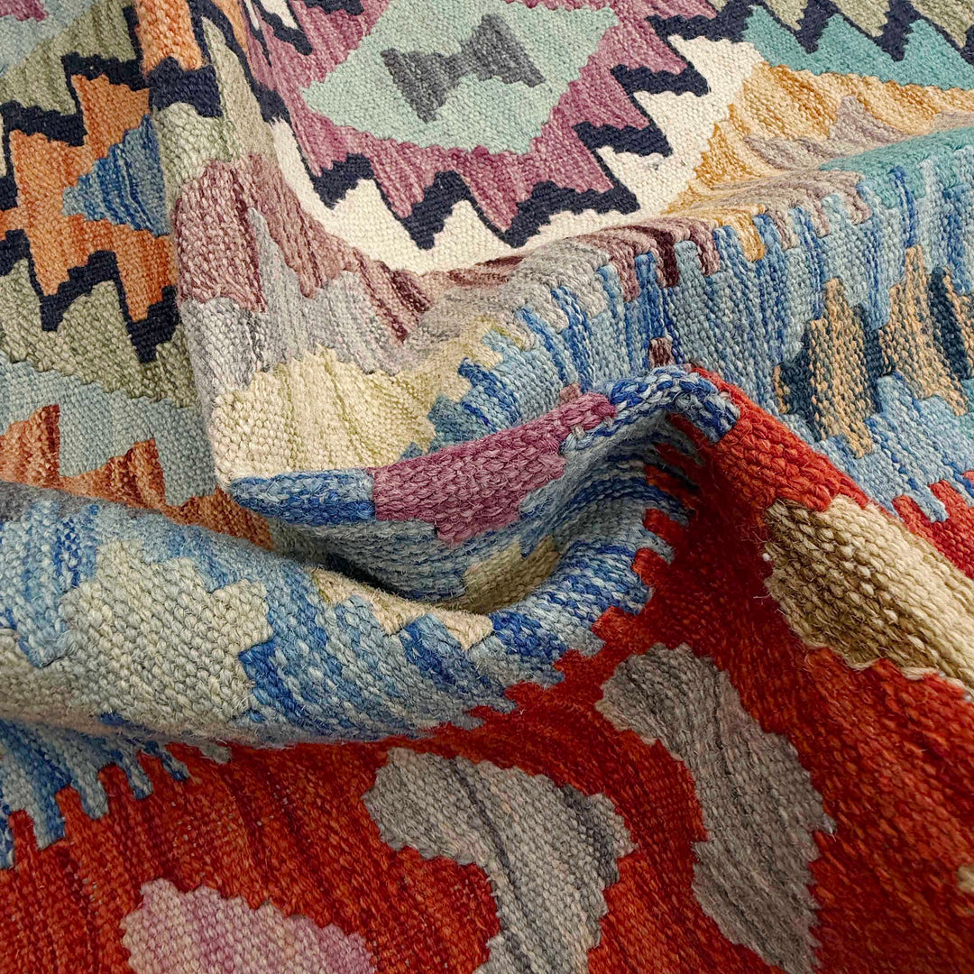 Afghan Vegetable Kilim Rug 5' 1" x 6' 8" Flat-Weave | No. AL10841