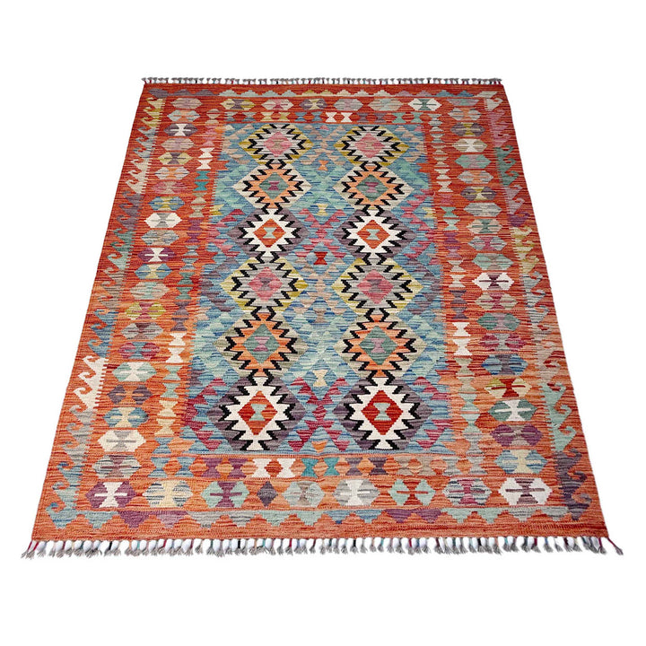 Afghan Vegetable Kilim Rug 5'1" x 6'5" Flat-Weave detail