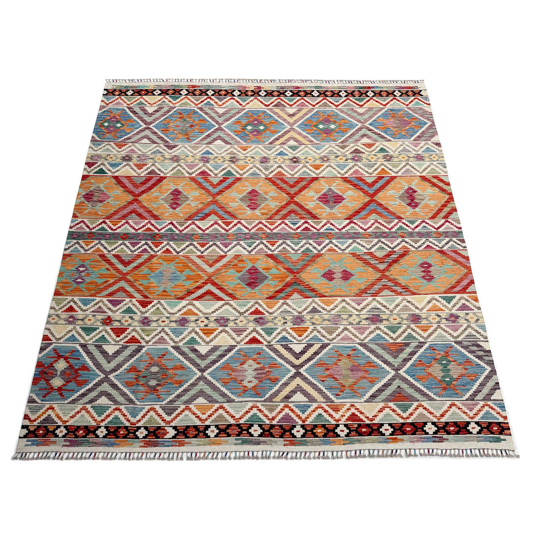 Afghan Vegetable Kilim Rug 8' 3" x 9' 9" Flat-Weave detail
