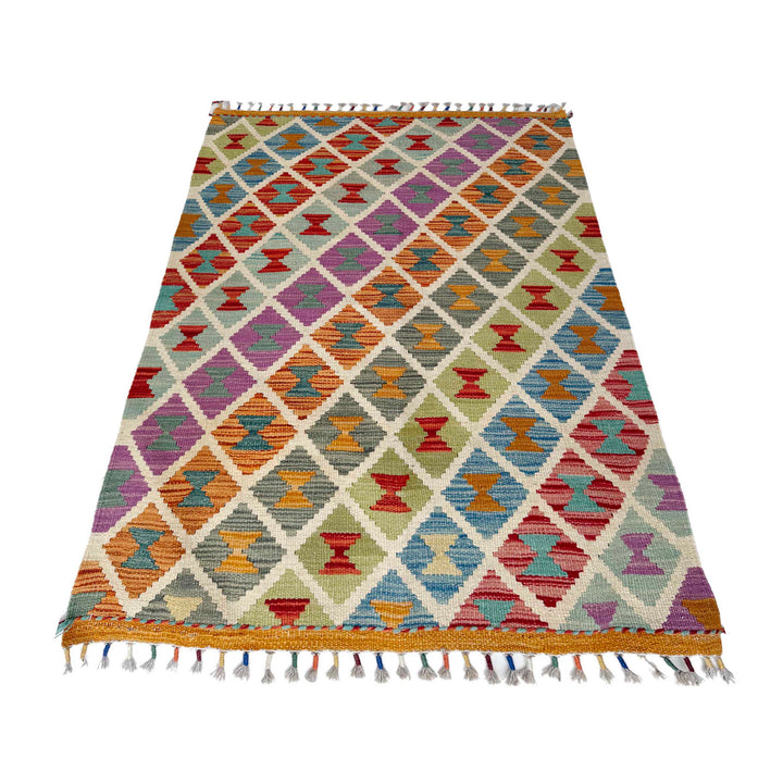 Afghan Vegetable Kilim Rug 2' 7" x 4' 3" Flat-Weave detail