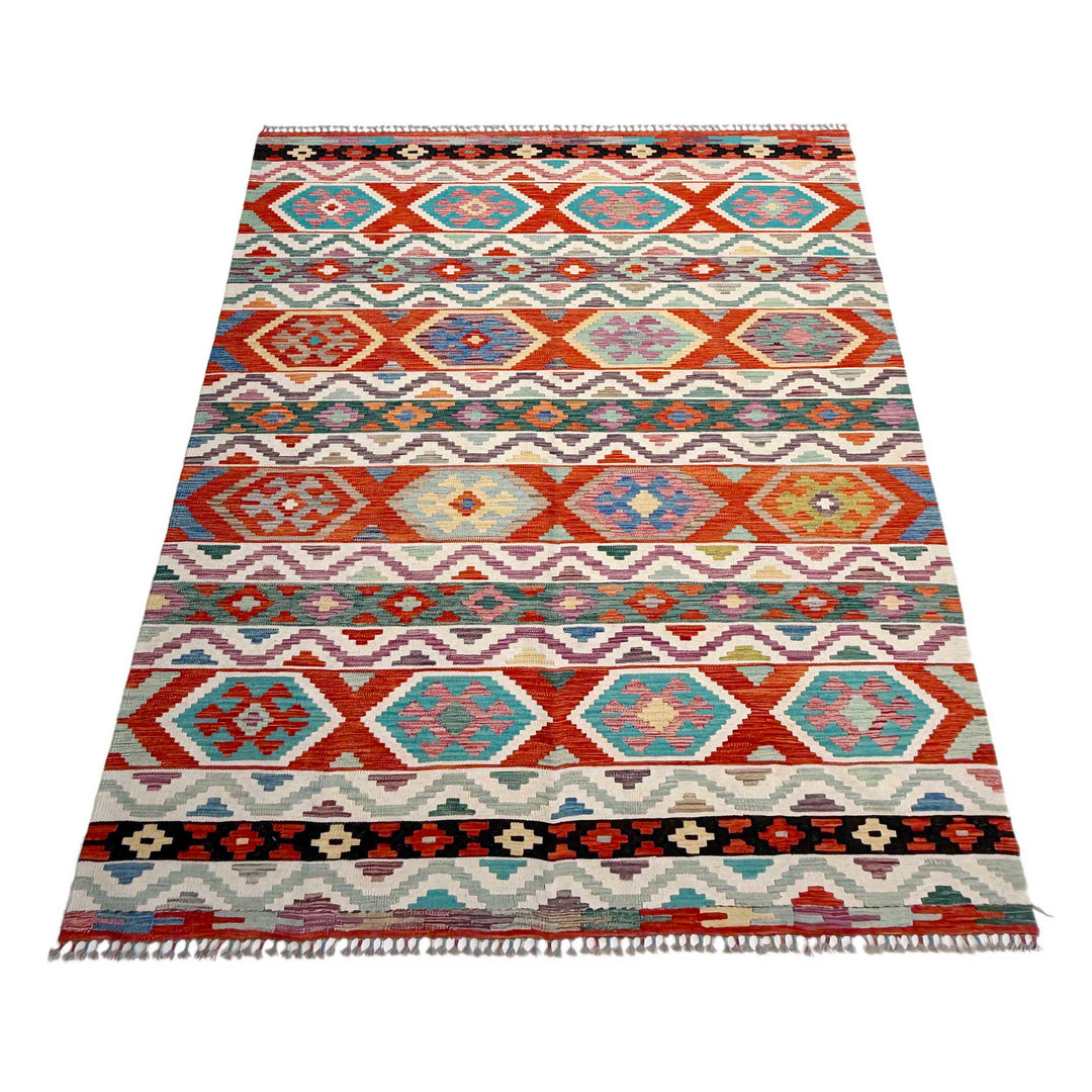 Afghan Vegetable Kilim Rug 6' 10" x 10' 2" Flat-Weave | No. AL57028